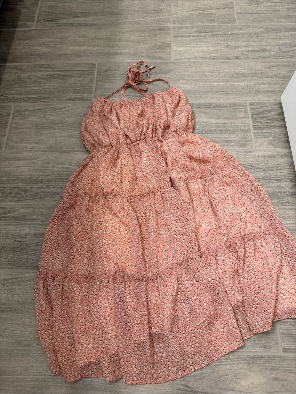 Pink Cheetah Tiered Halter Dress